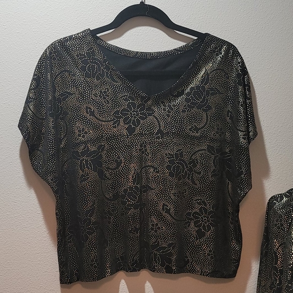 VINTAGE ZAKKS 80's METALLIC CROP TOP FLORAL OVERSIZED SMALL BLACK CARDIGAN SET - Picture 10 of 14